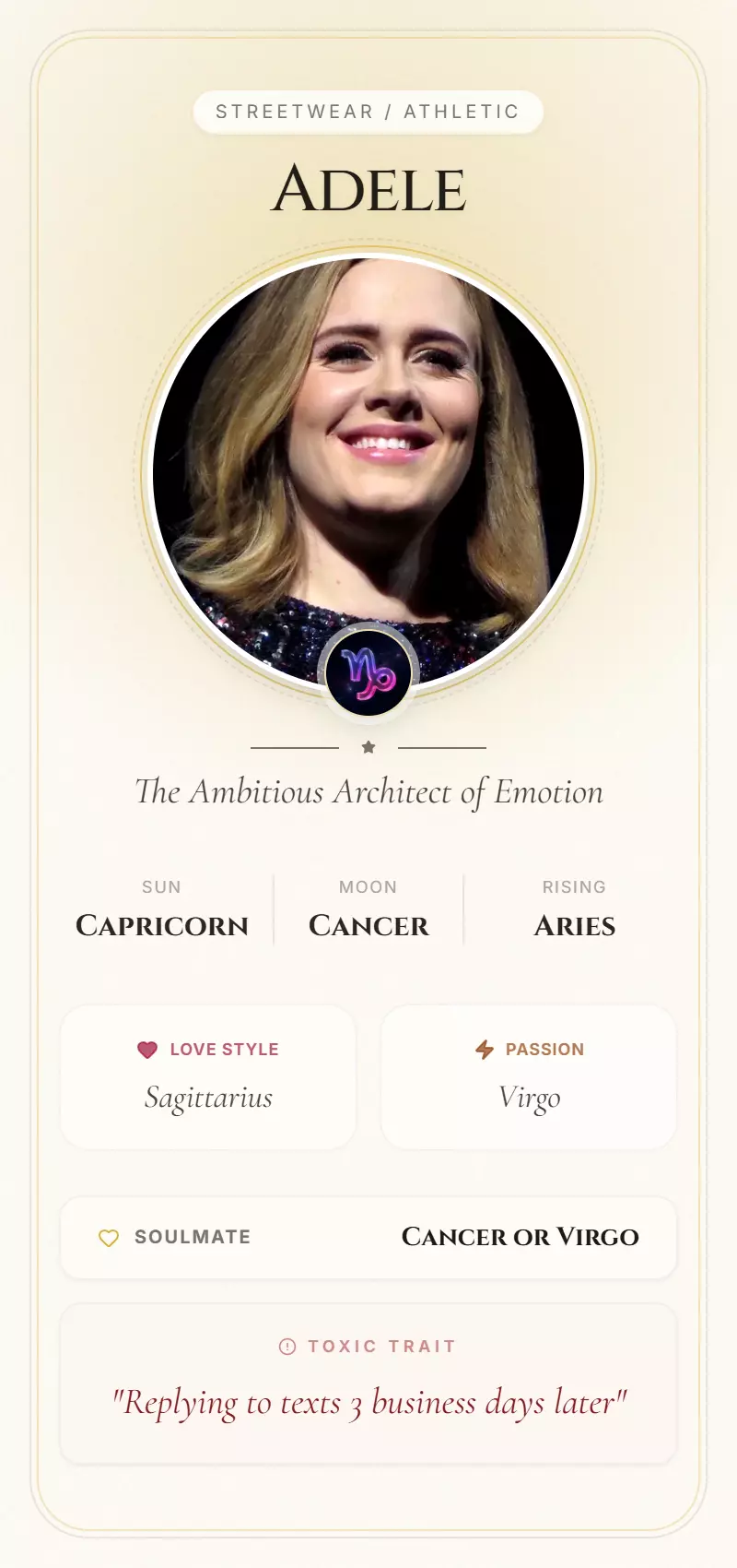 Adele Astrology Star Card