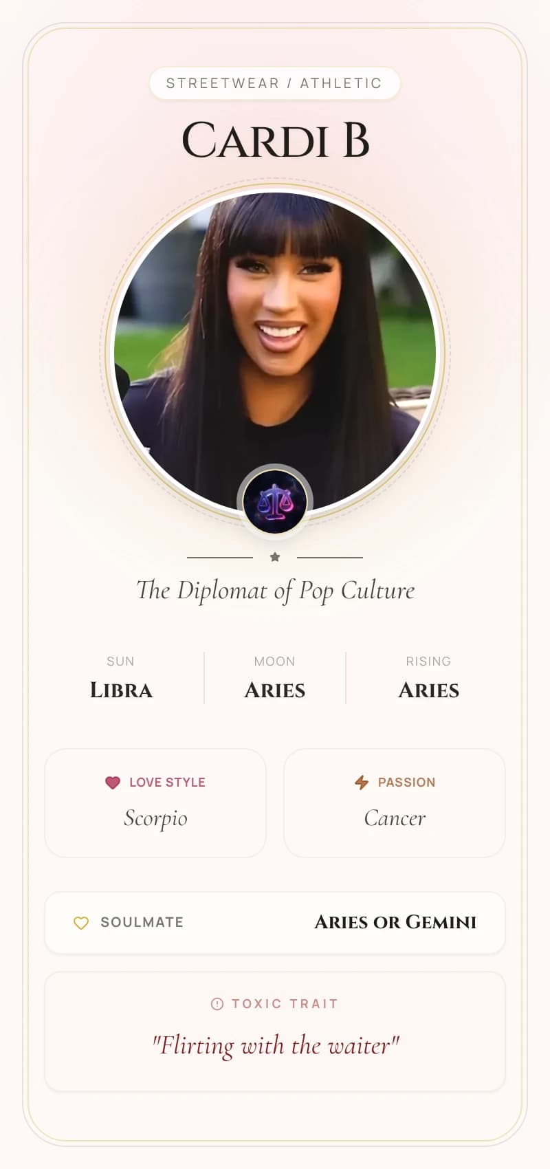 Cardi B Astrology Star Card