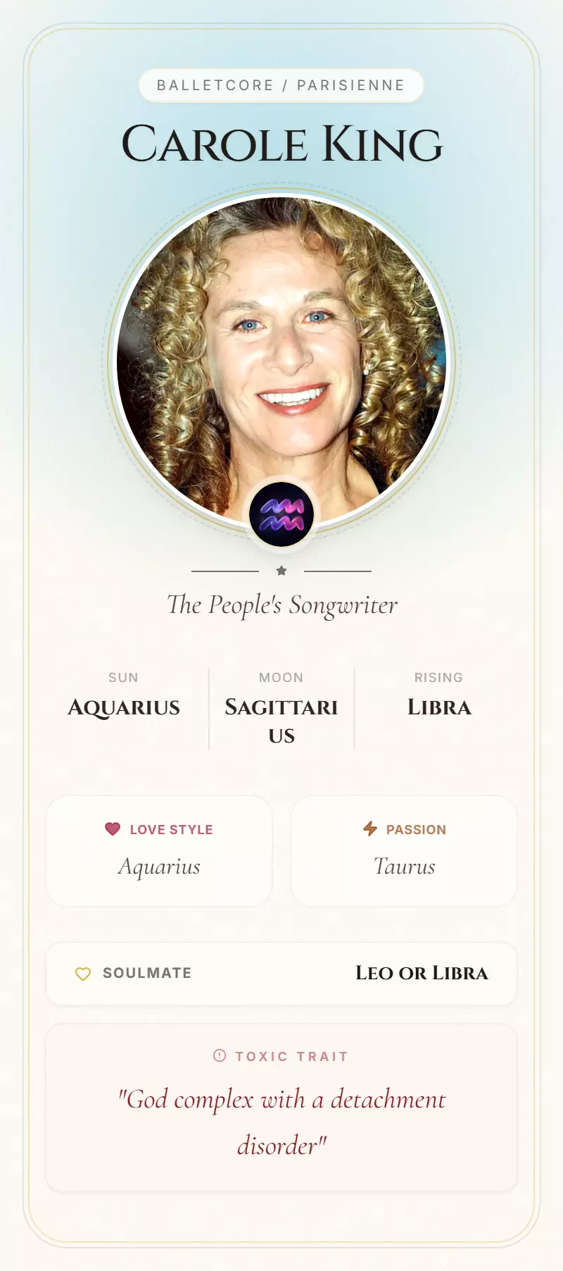 Carole King Astrology Star Card