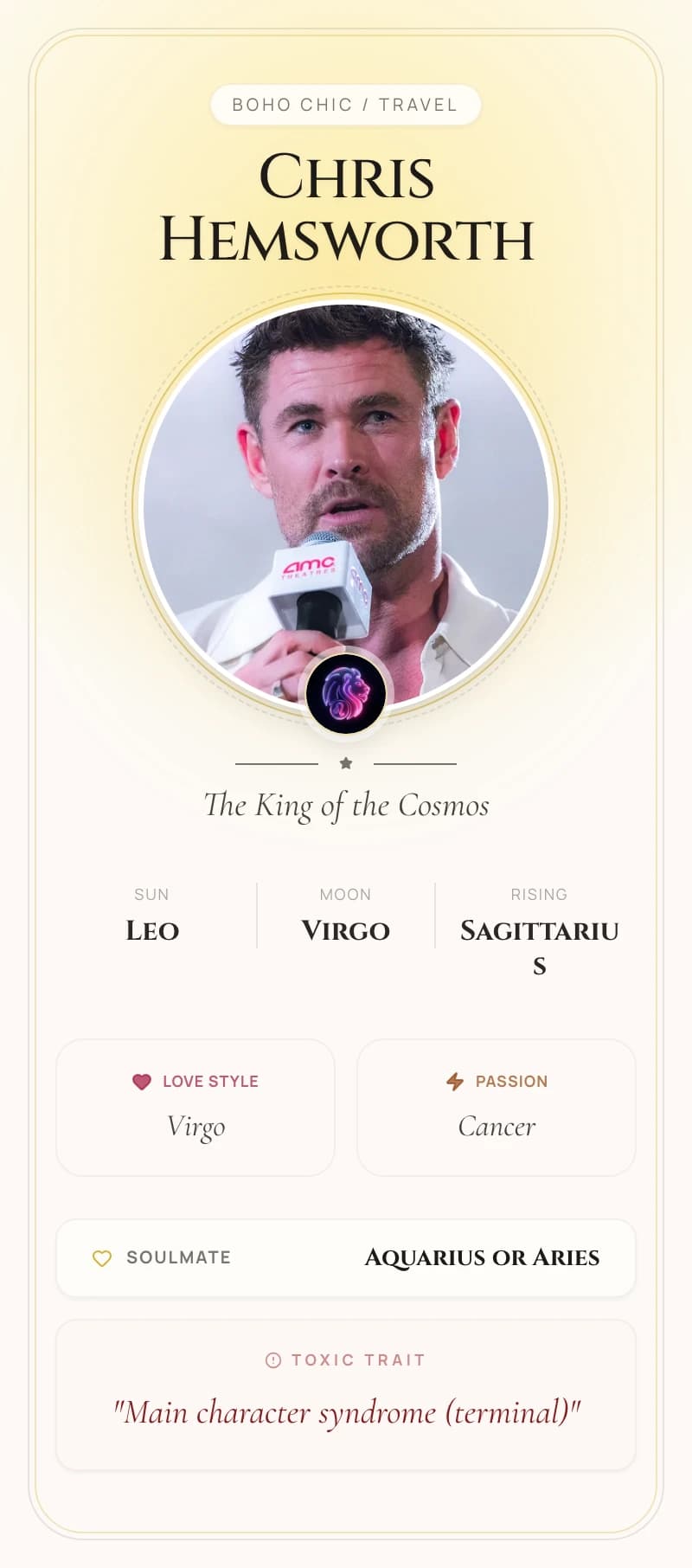 Chris Hemsworth Astrology Star Card