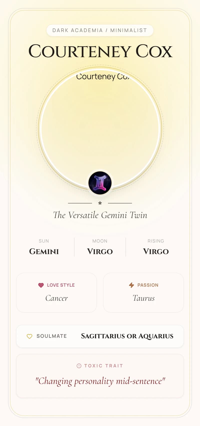 Courteney Cox Astrology Star Card