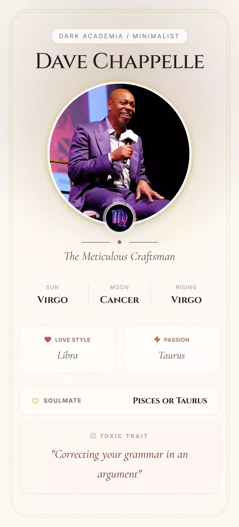 Dave Chappelle Astrology Star Card