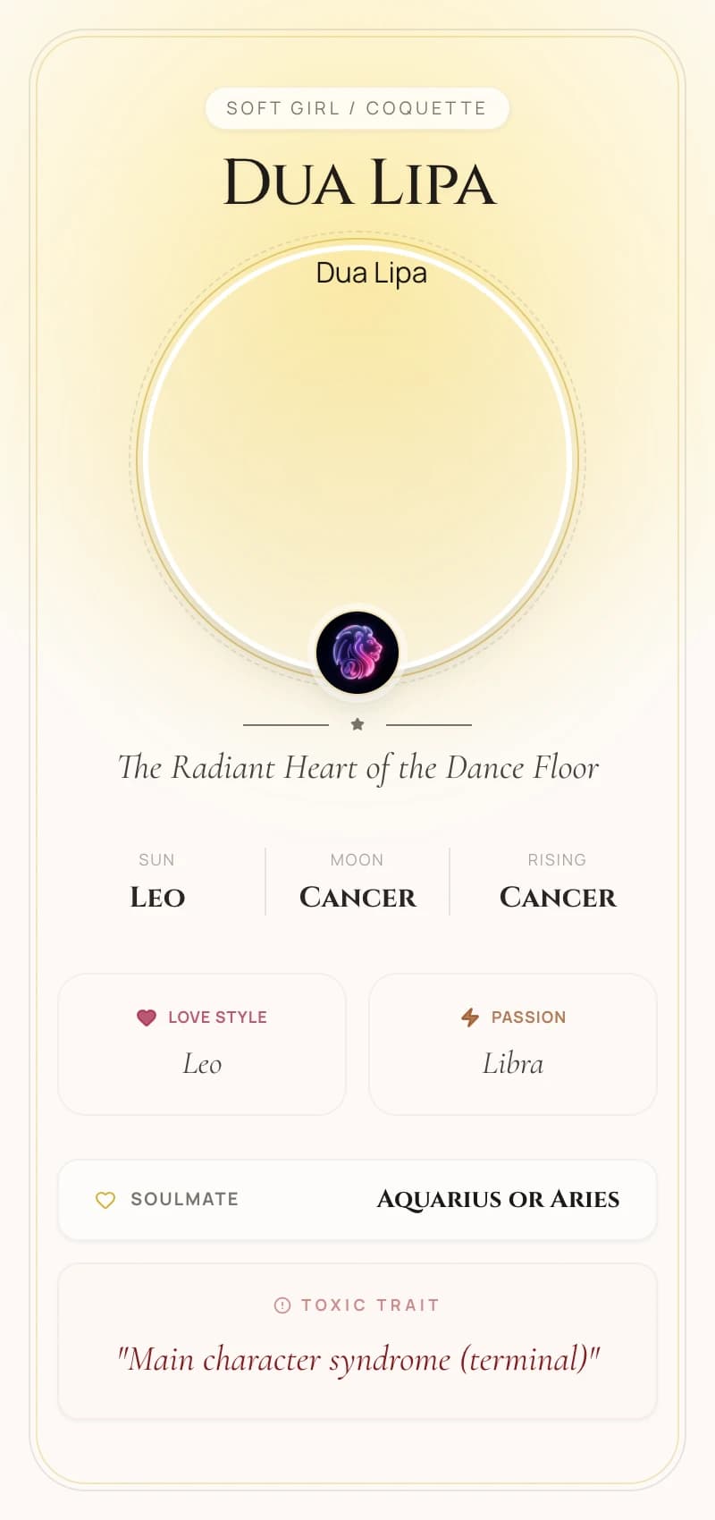 Dua Lipa Astrology Star Card