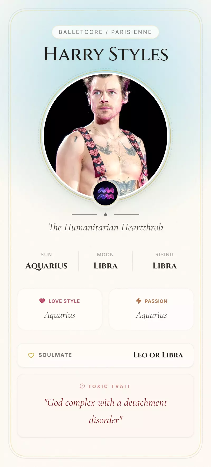 Harry Styles Astrology Star Card