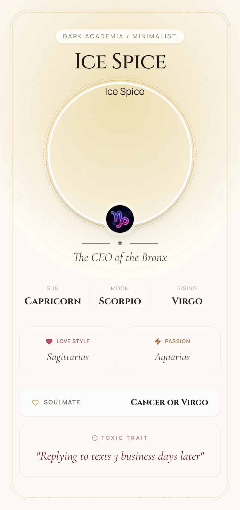 Ice Spice Astrology Star Card
