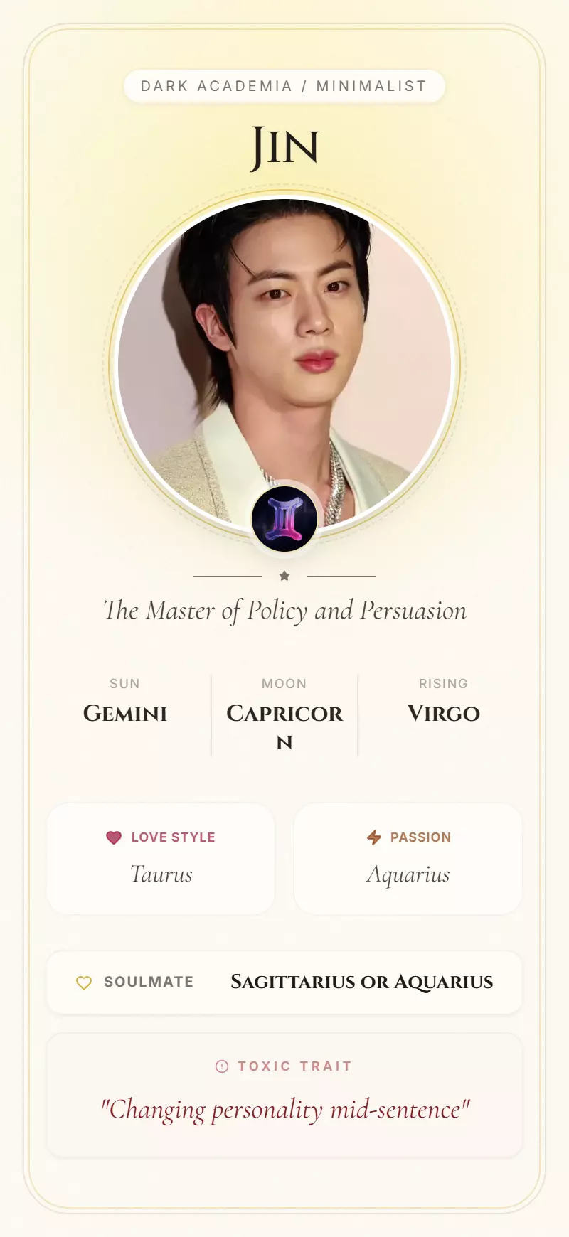 Jin Astrology Star Card