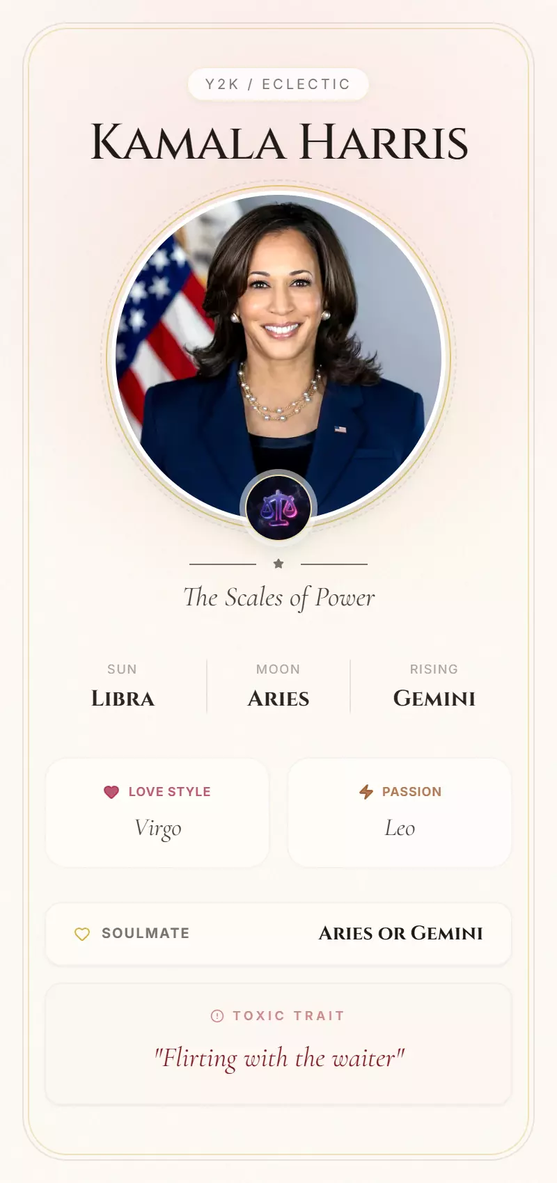 Kamala Harris Astrology Star Card