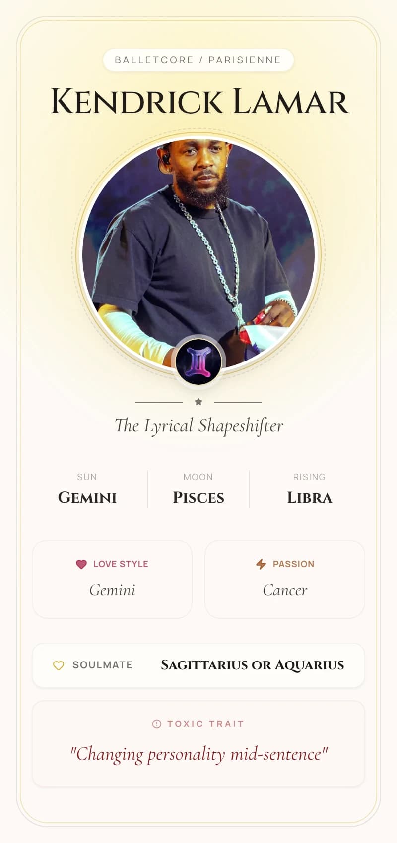 Kendrick Lamar Astrology Star Card