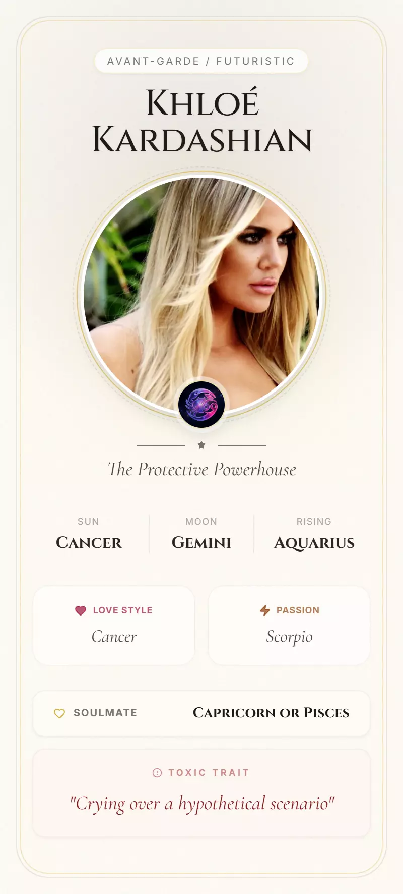 Khloé Kardashian Astrology Star Card