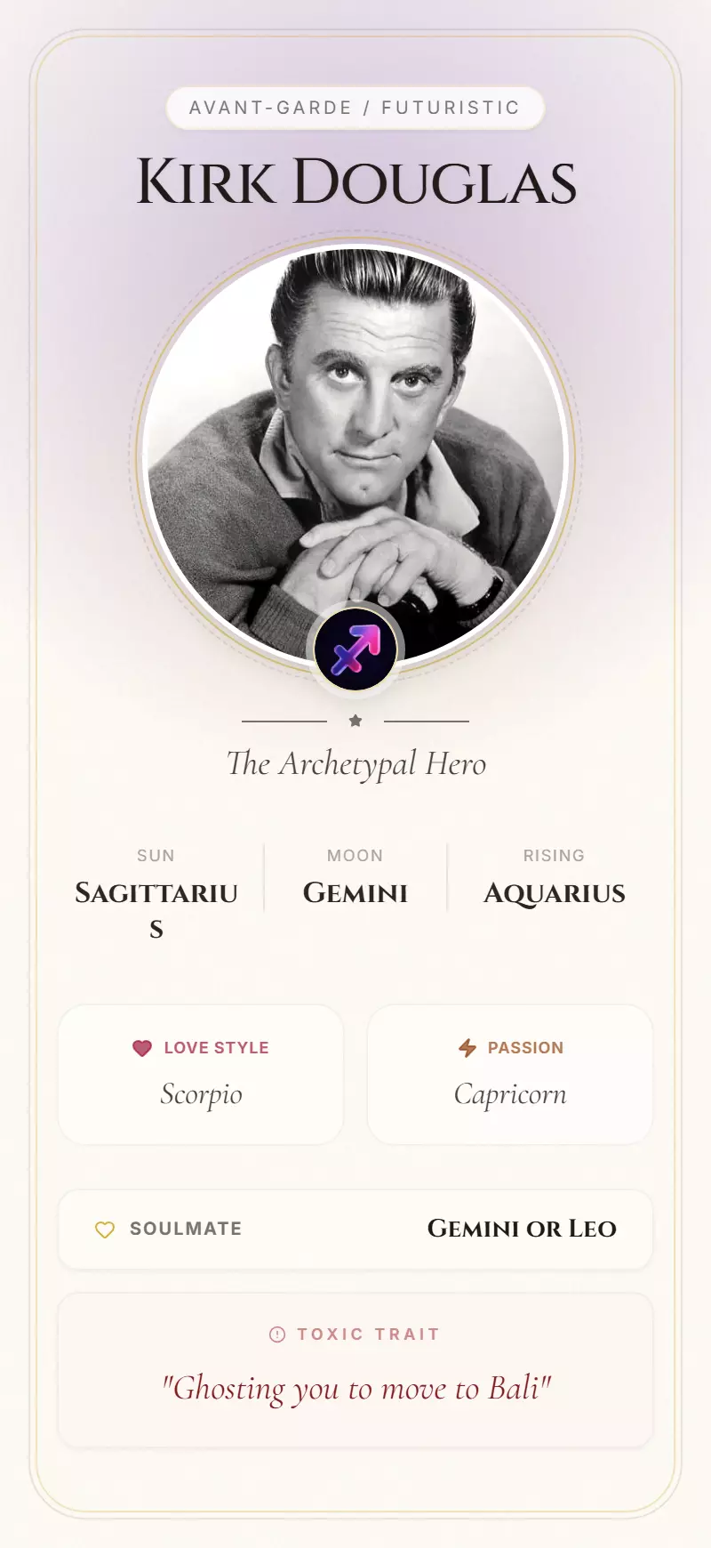 Kirk Douglas Astrology Star Card