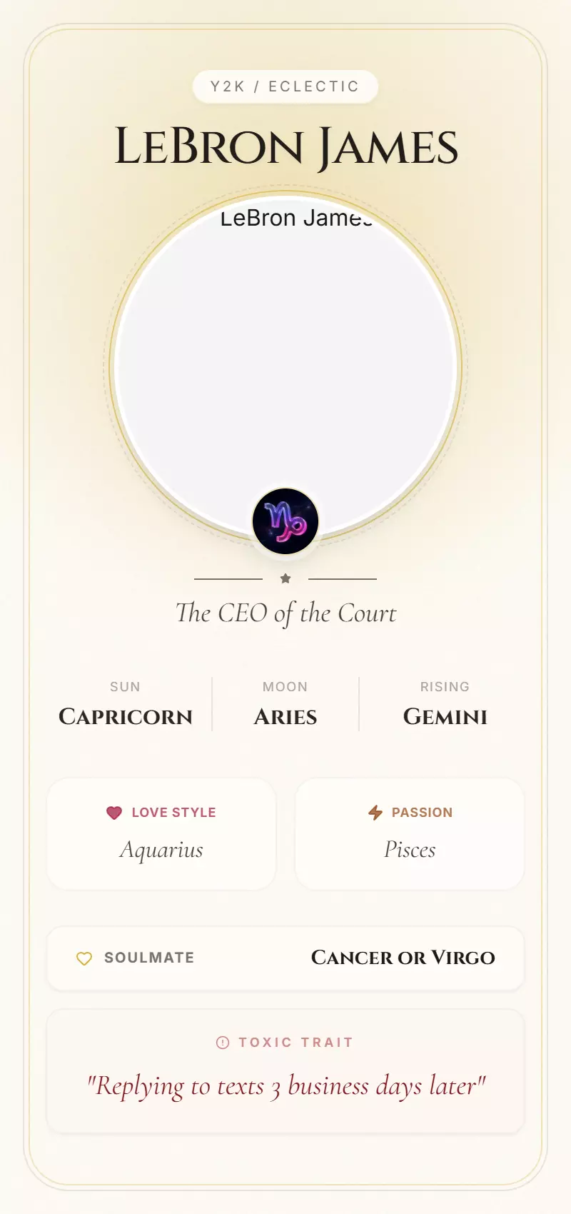 LeBron James Astrology Star Card