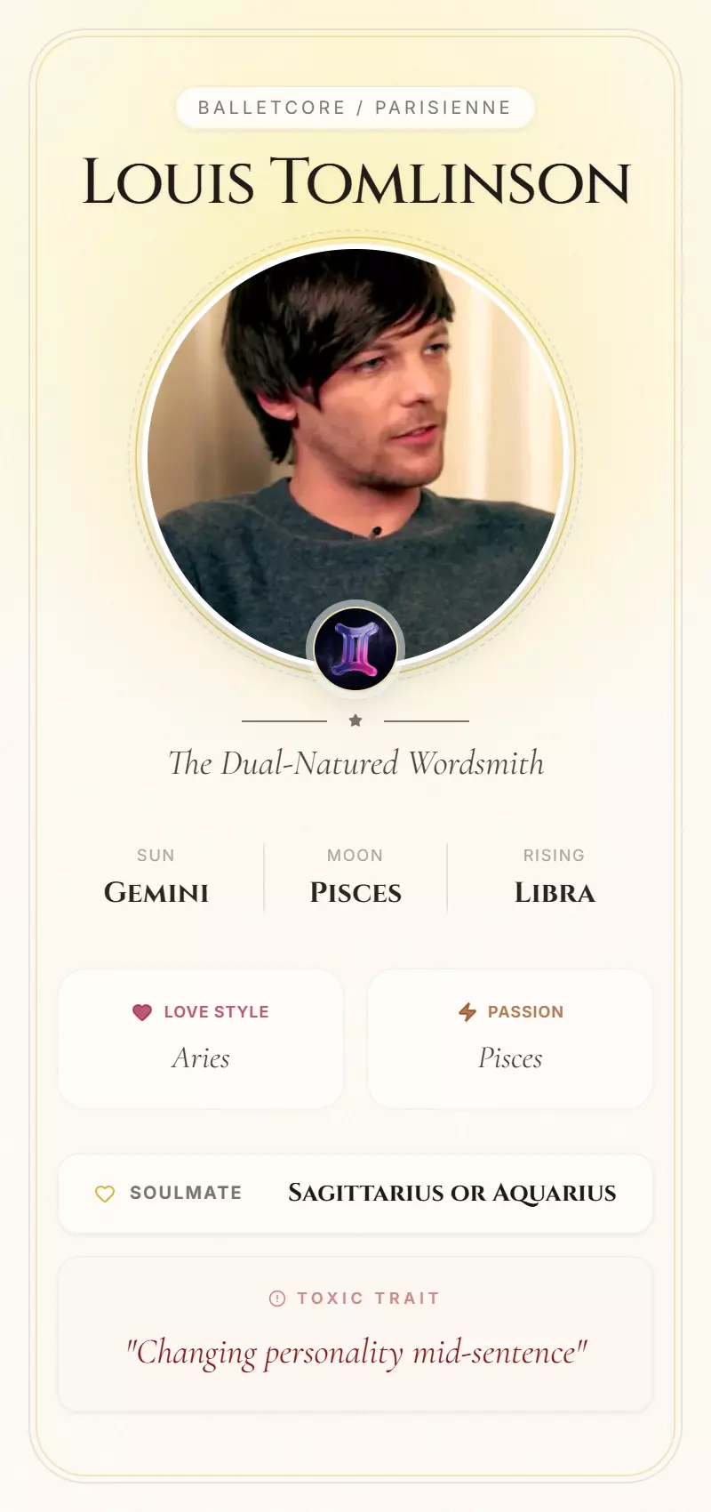 Louis Tomlinson Astrology Star Card