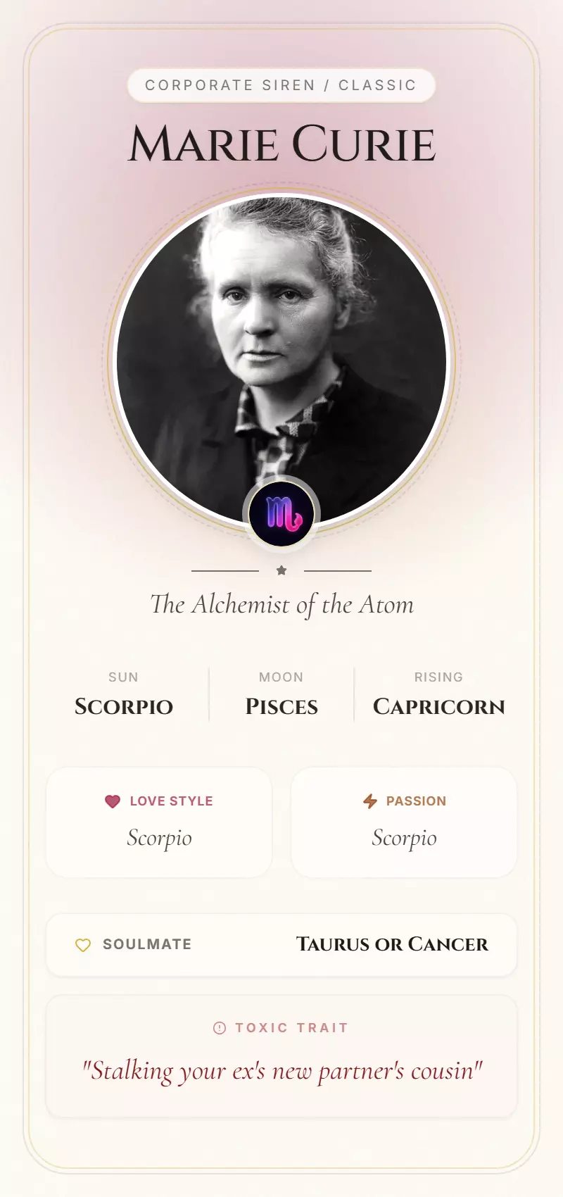 Marie Curie Astrology Star Card