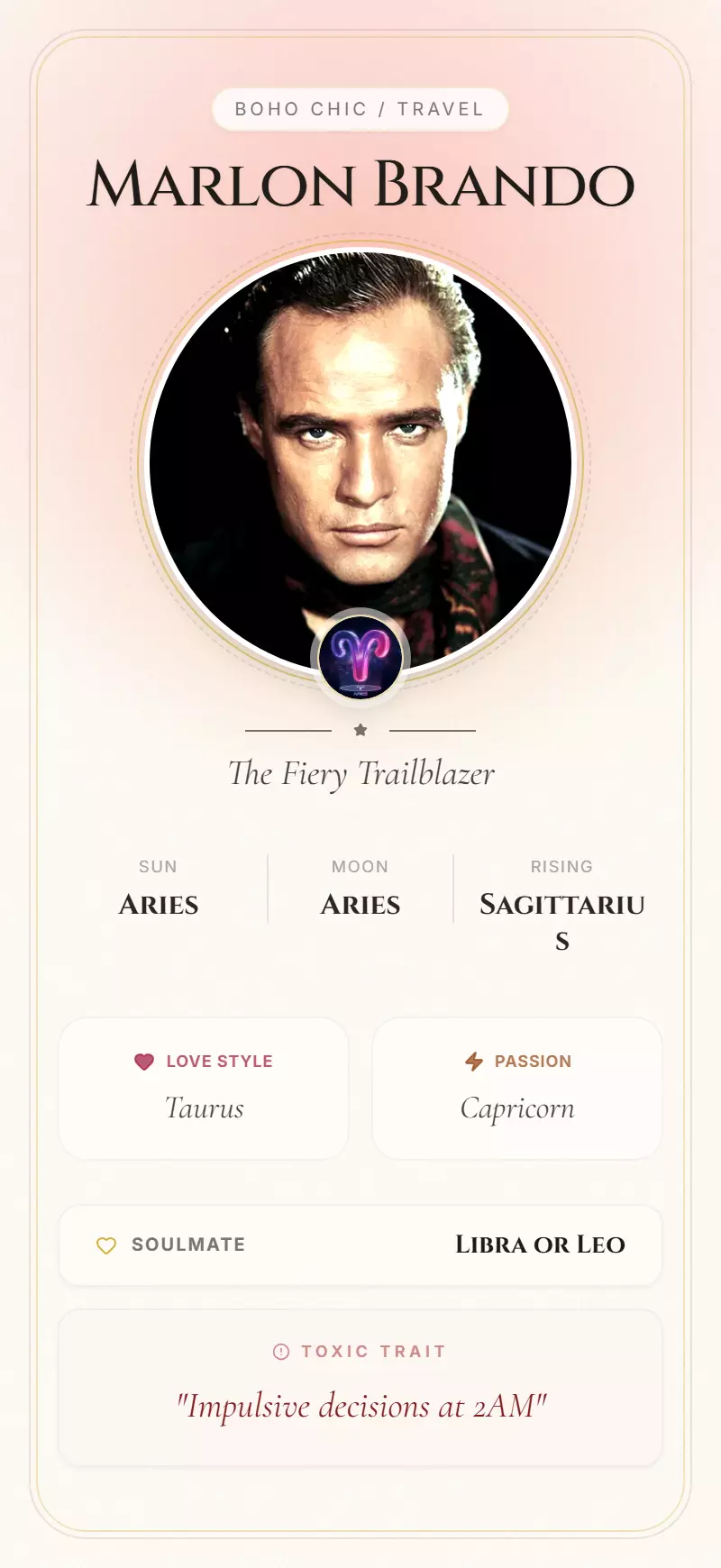 Marlon Brando Astrology Star Card
