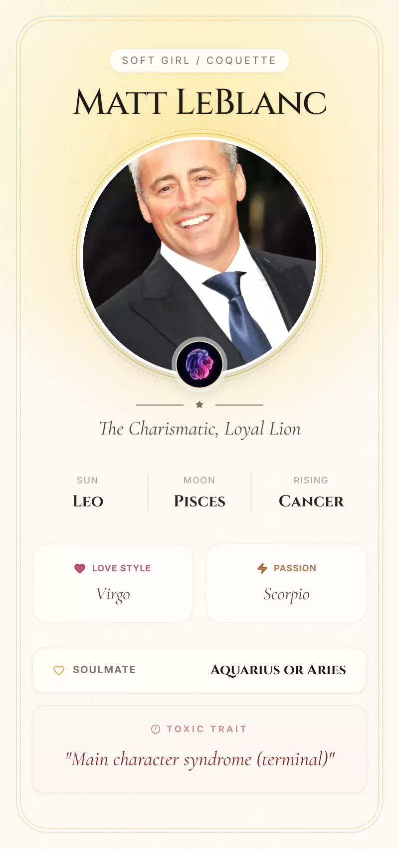 Matt LeBlanc Astrology Star Card