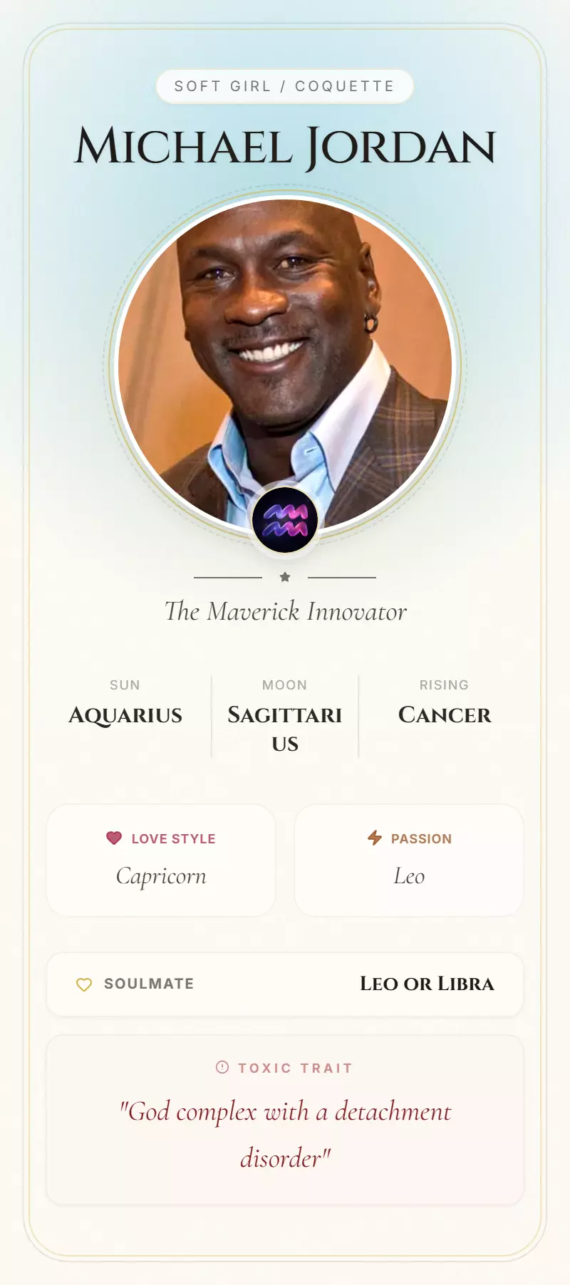 Michael Jordan Astrology Star Card