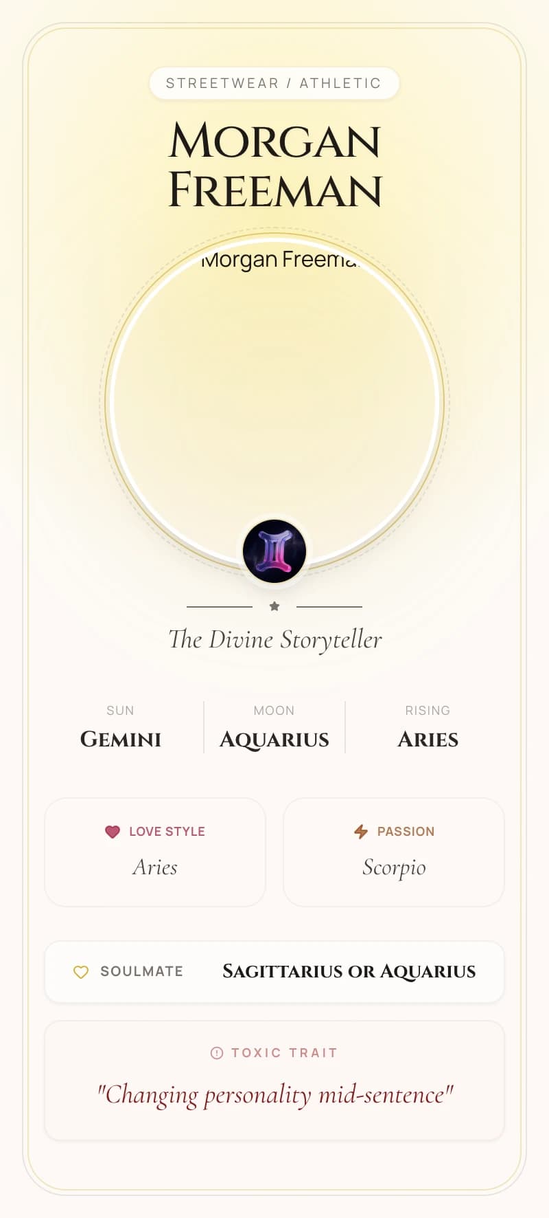 Morgan Freeman Astrology Star Card