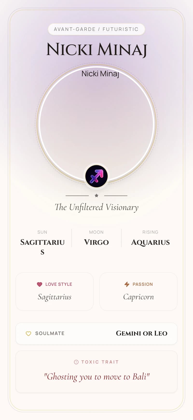 Nicki Minaj Astrology Star Card