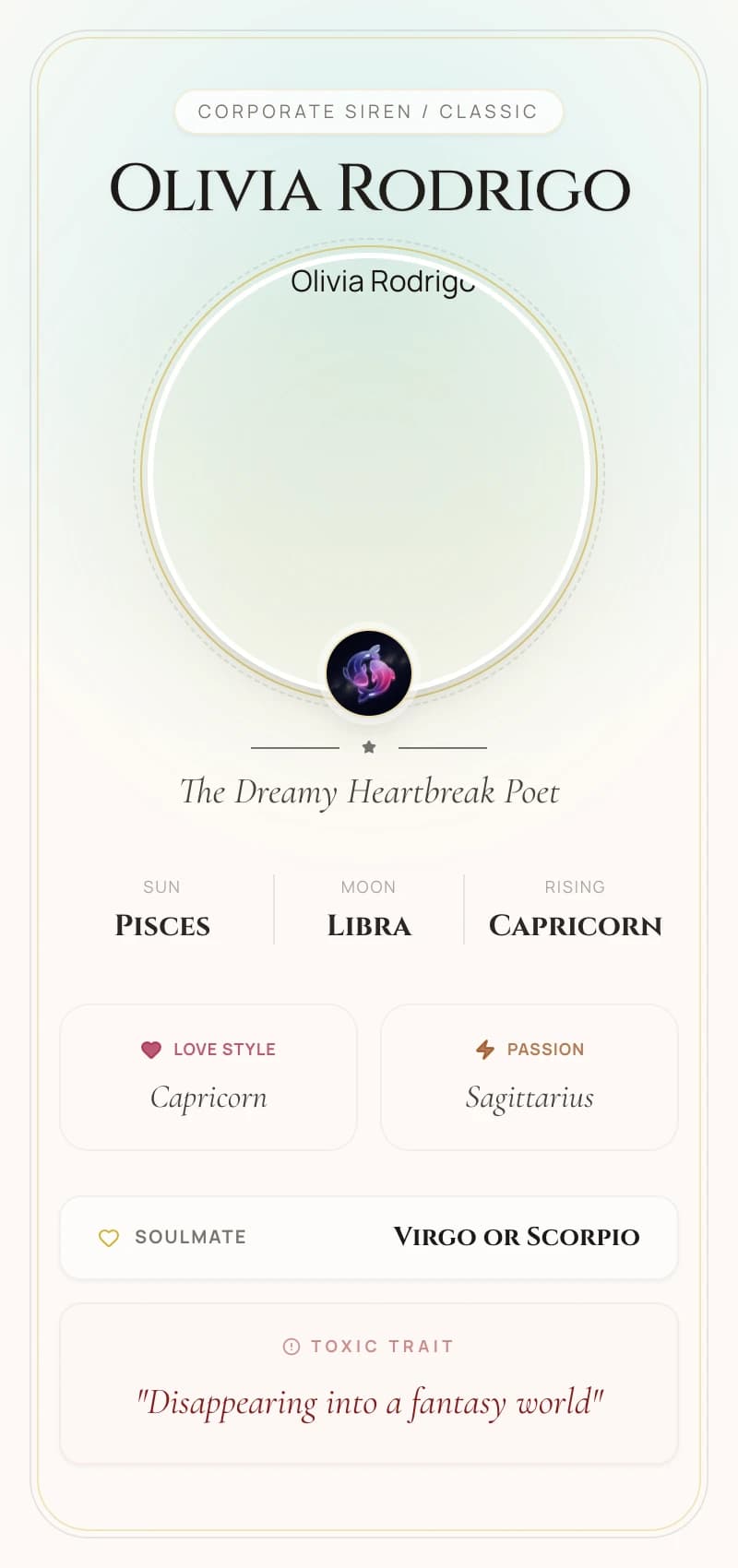Olivia Rodrigo Astrology Star Card