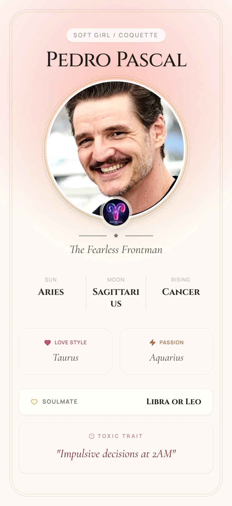 Pedro Pascal Astrology Star Card