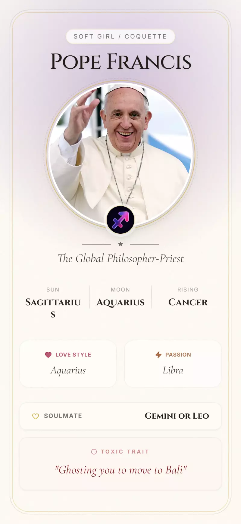 Pope Francis Astrology Star Card