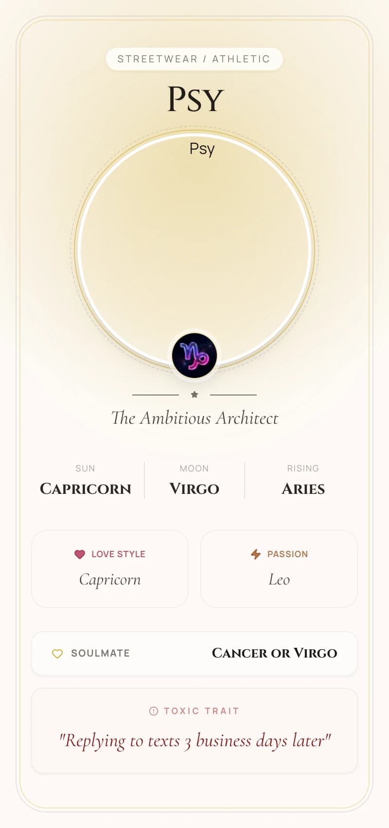 Psy Astrology Star Card