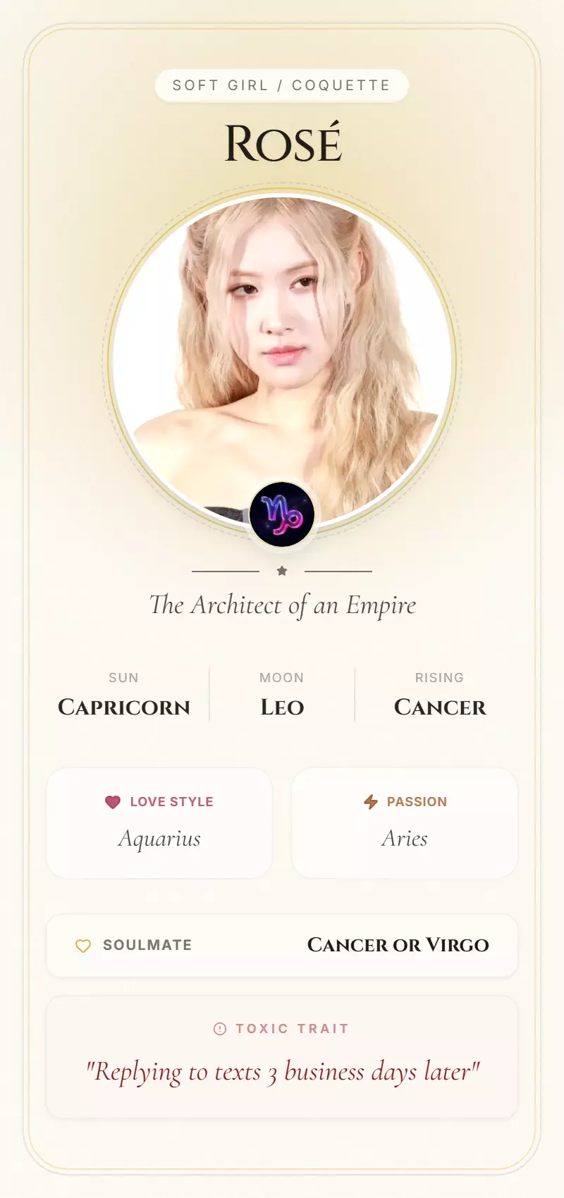 Rosé Astrology Star Card