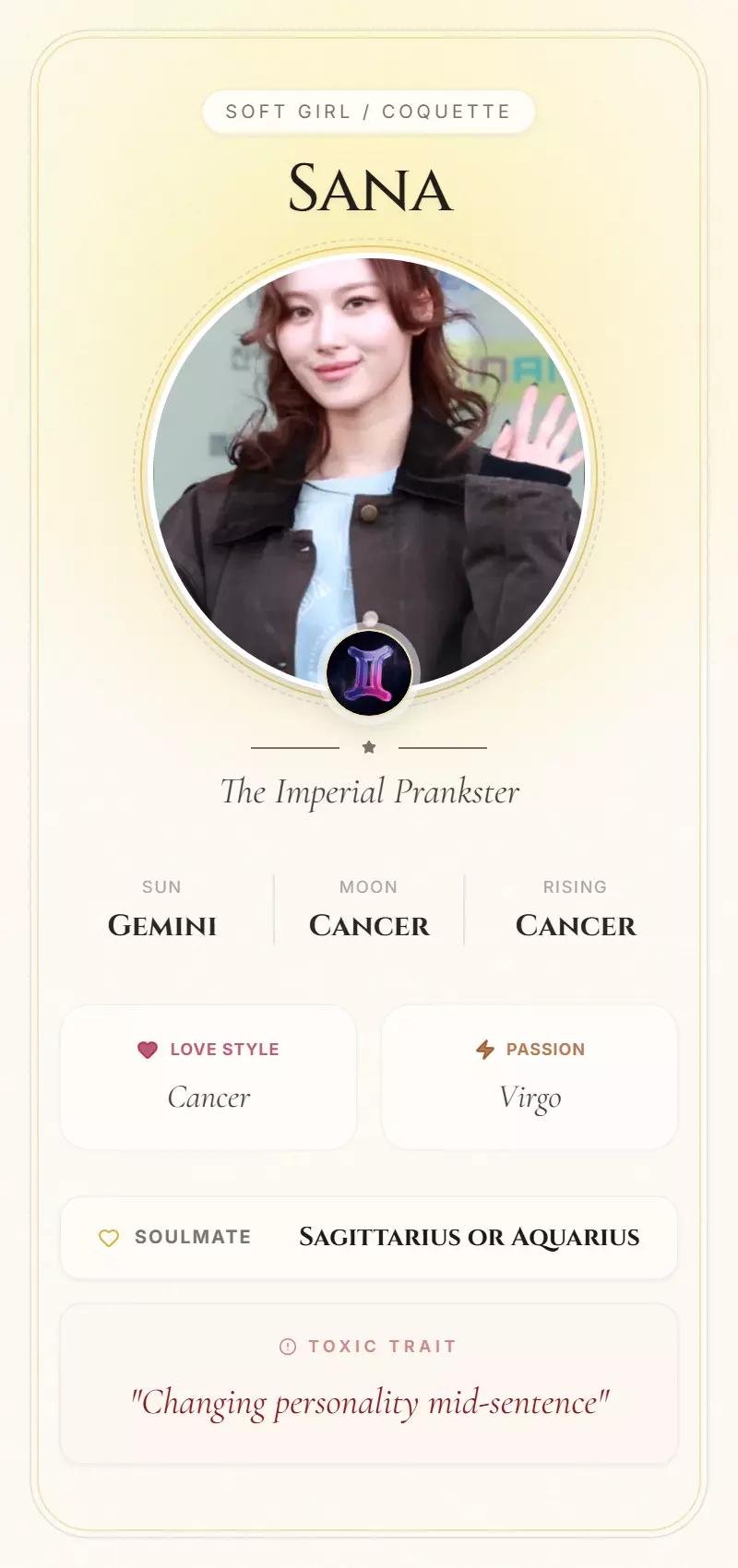 Sana Astrology Star Card