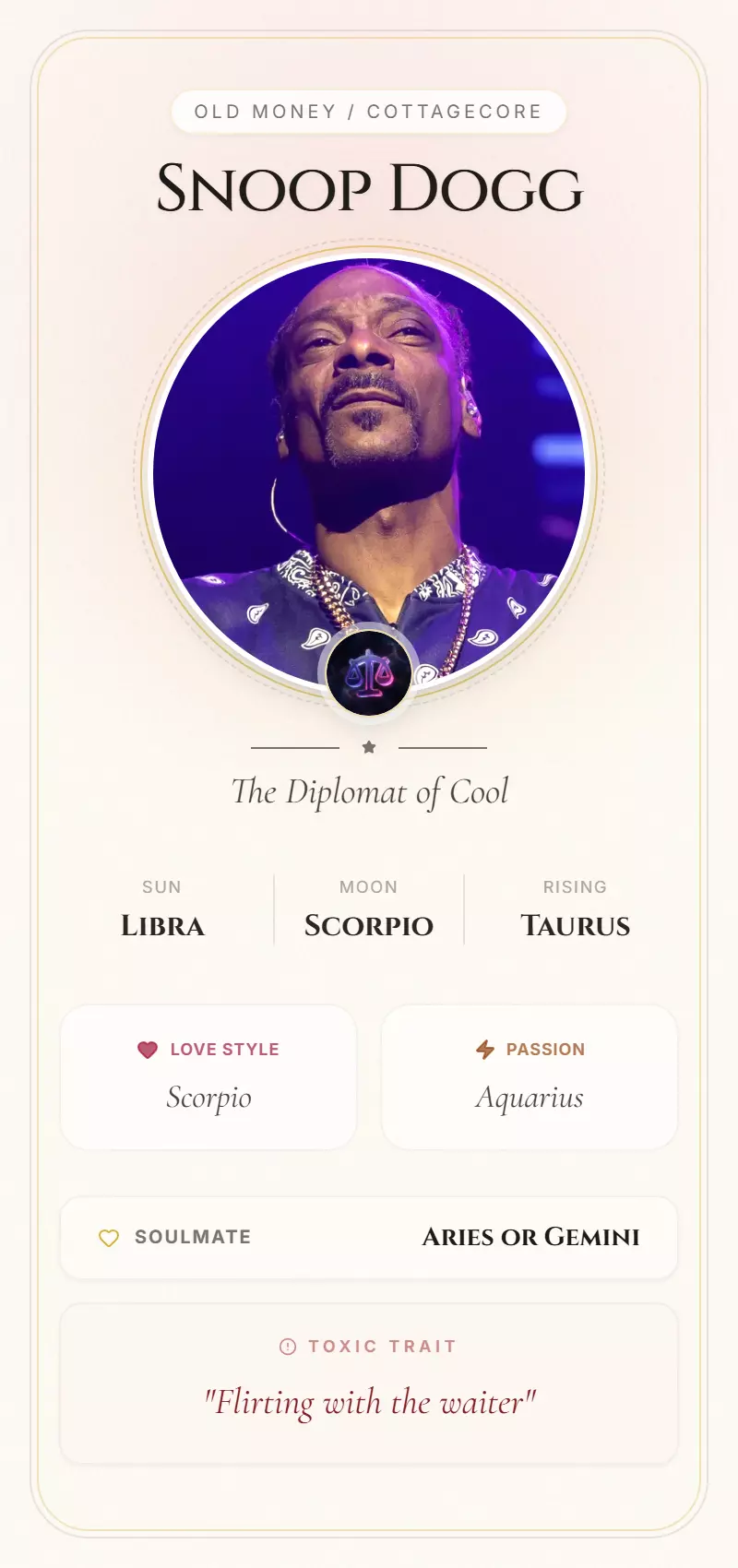 Snoop Dogg Astrology Star Card