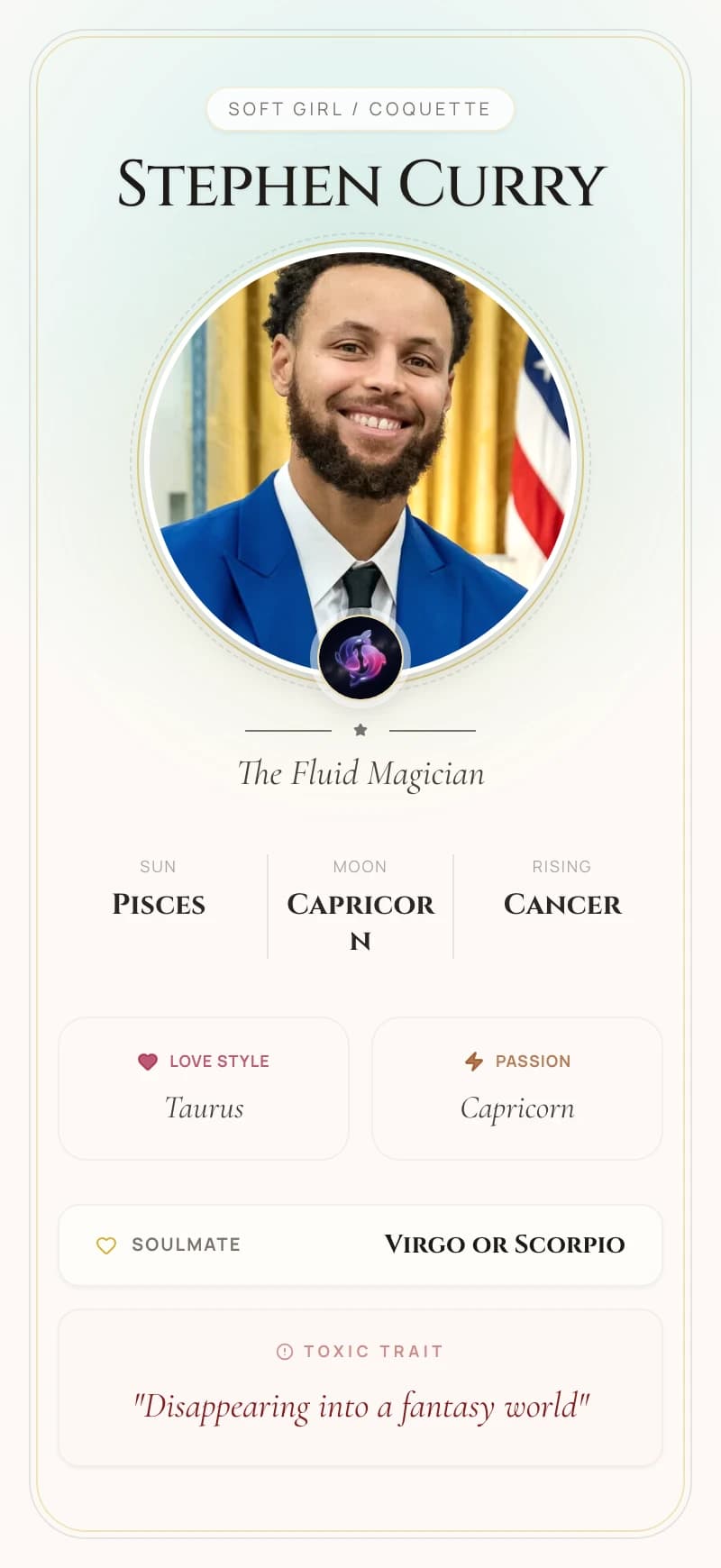 Stephen Curry Astrology Star Card