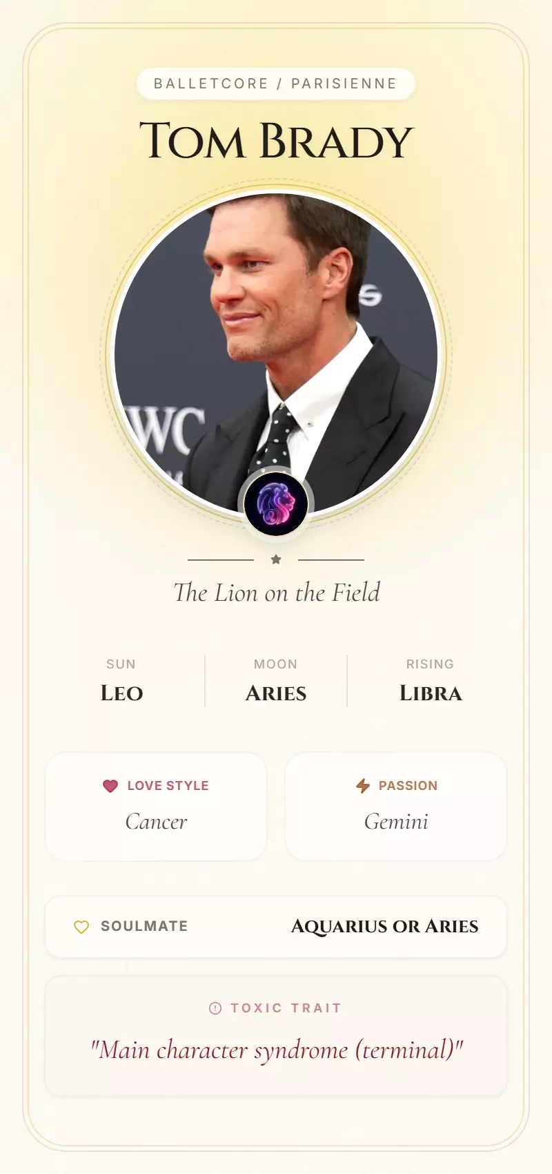 Tom Brady Astrology Star Card