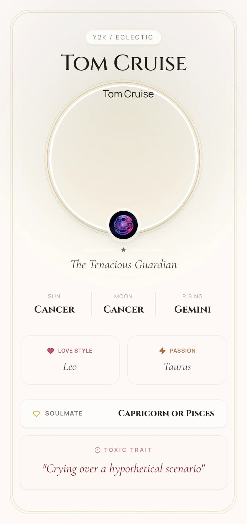Tom Cruise Astrology Star Card