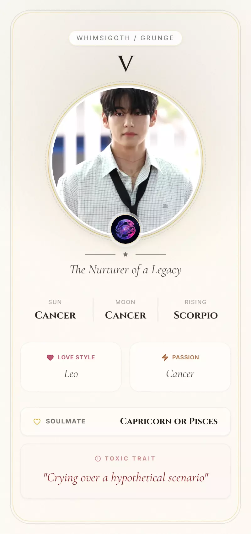 V Astrology Star Card